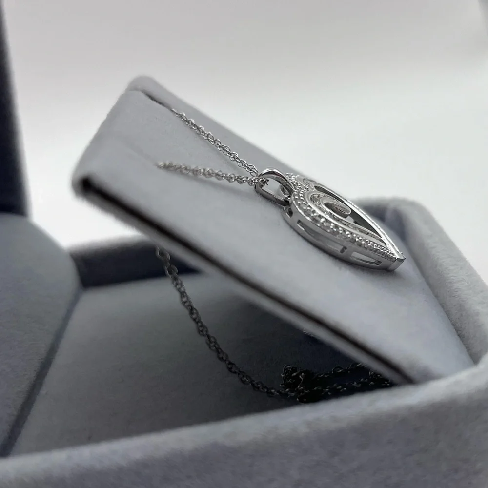 0.50 CT Natural Diamond Large Heart Sterling Silver Necklace - Picture 8 of 8
